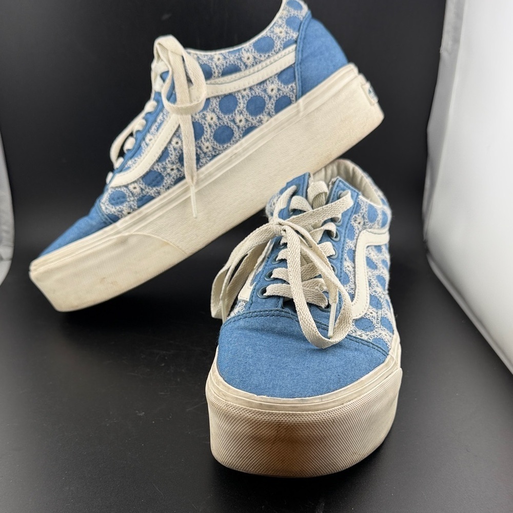 Vans Old Skool Stackform Denim Mix Floral Print Blue White Women Shoes Size 9